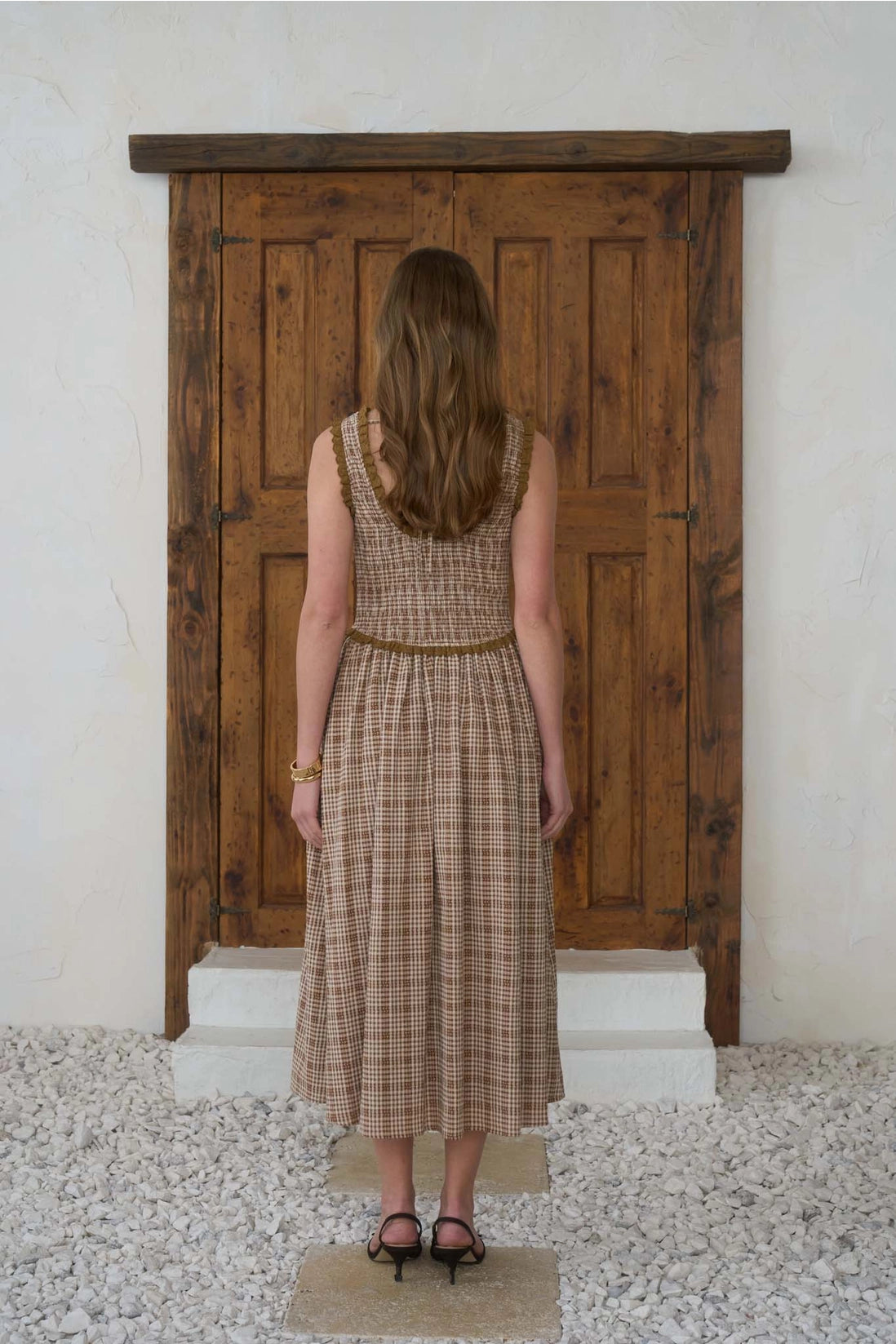 Brown Plaid Ruffle Dress