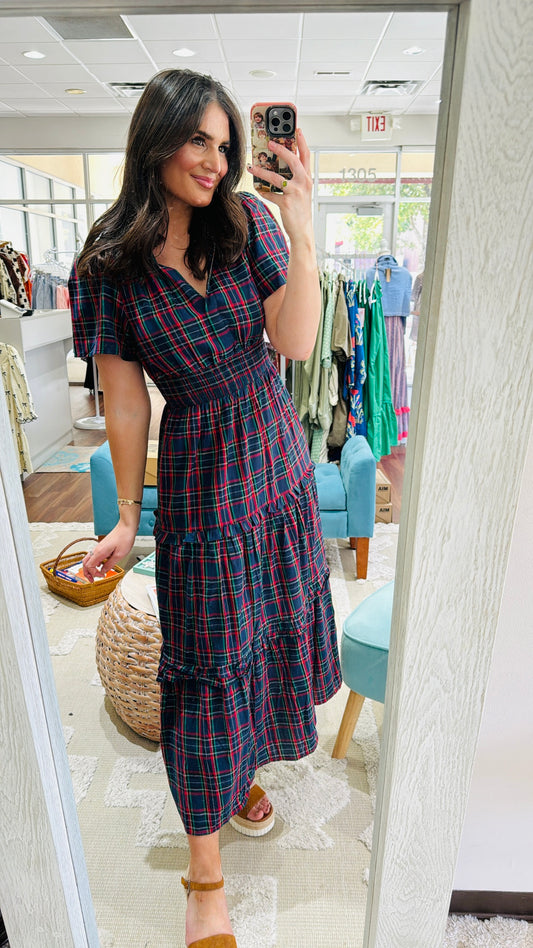 Navy Tartan Plaid Dress