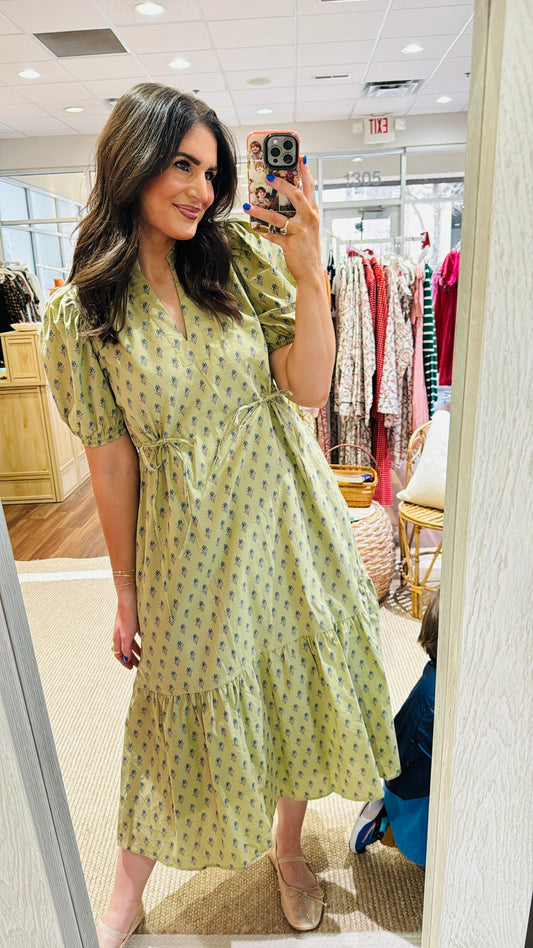 Serena Dress Green with Blue Floral