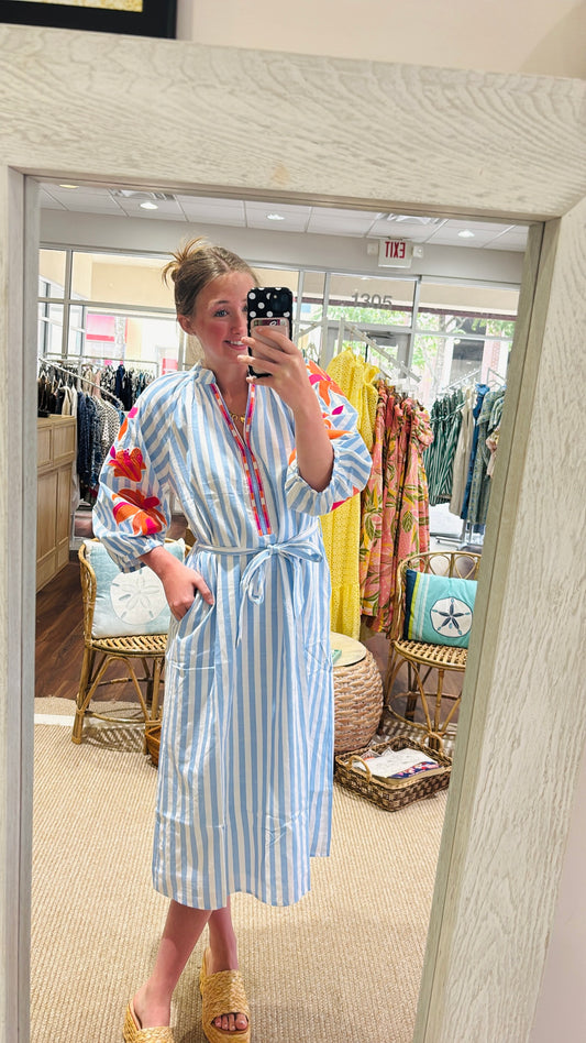 Charleston Striped Embroidered Dress THML