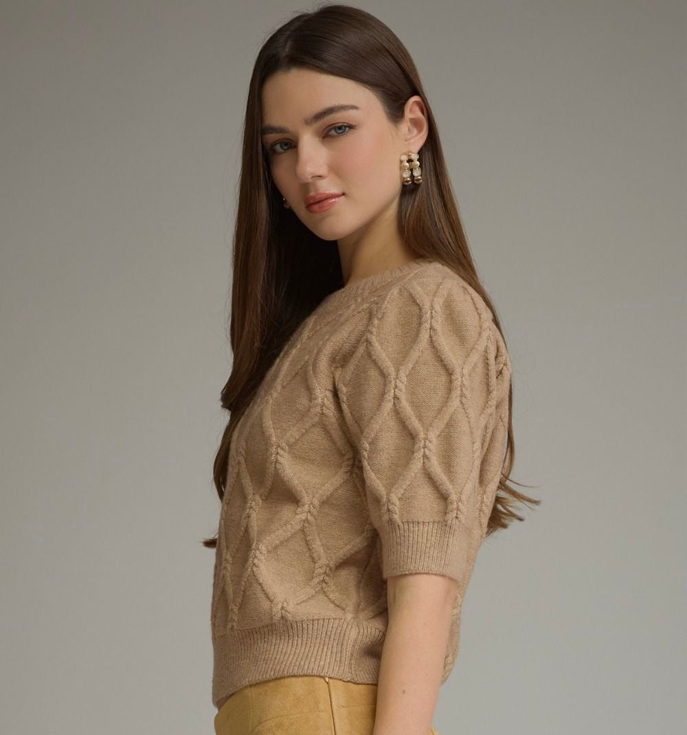 Oatmeal Short Sleeve Sweater ENTRO
