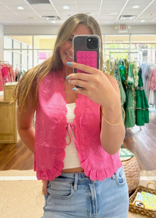 Chloe Eyelet Tie Top Pink