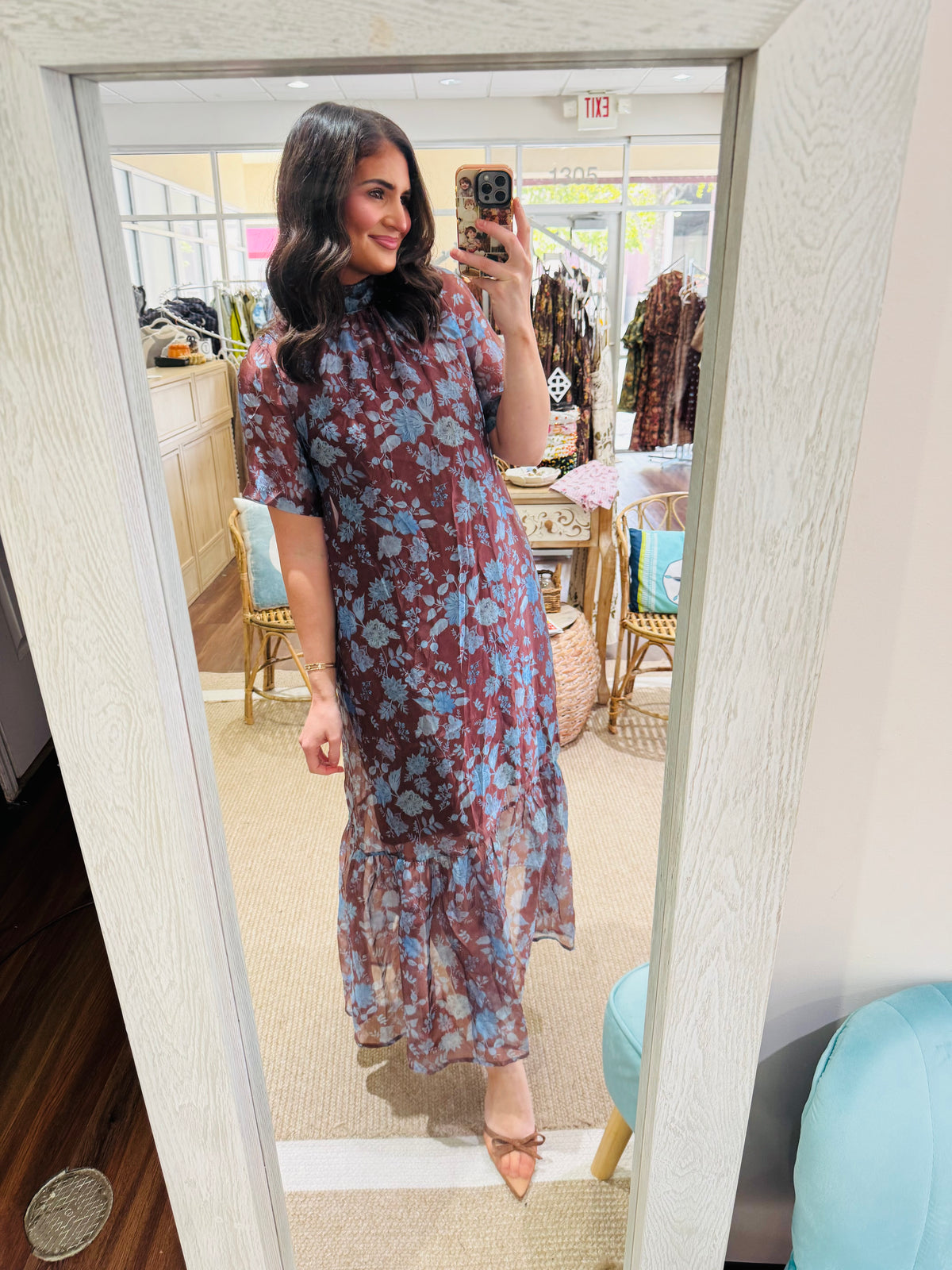 Blue Floral Cocoa Bow Dress