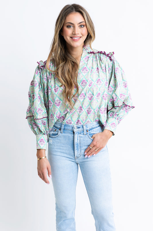 Paris Floral Sage Top