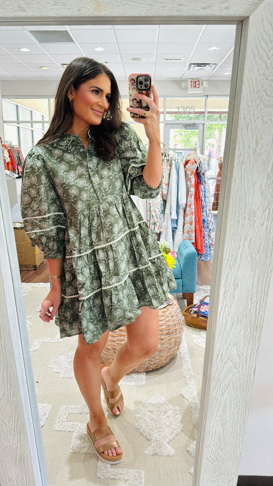 Olive Floral Collared Dress