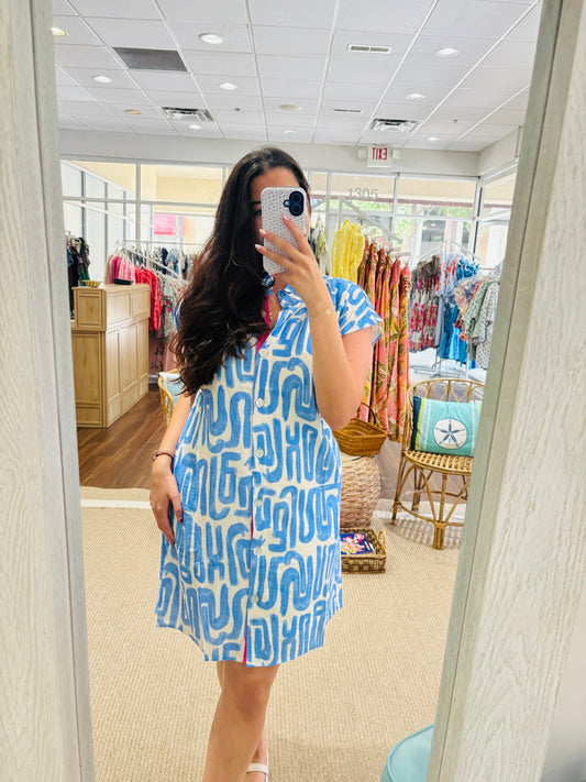 Blue Abstract Mini Dress THML