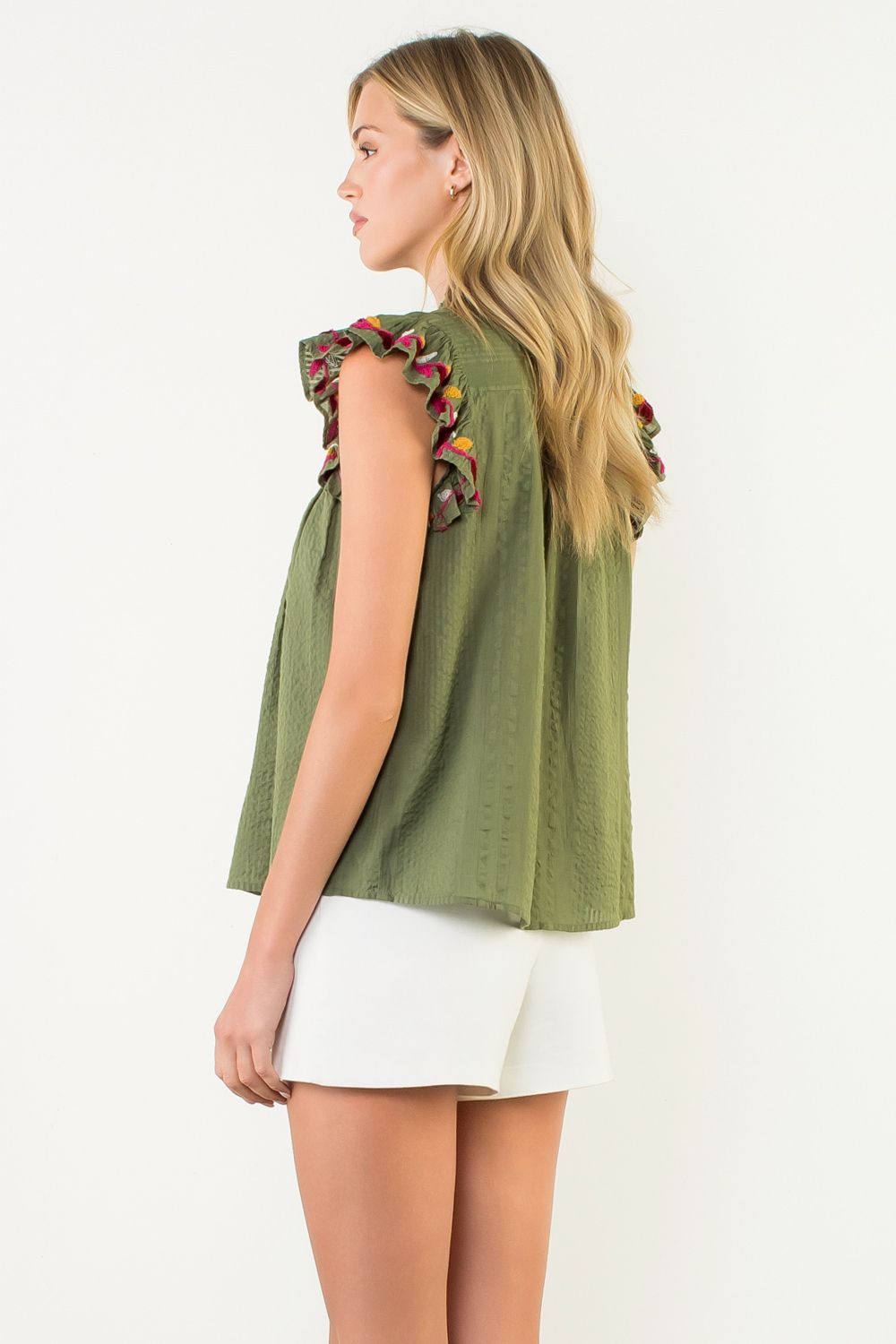 Gigi Button Up Flutter Sleeve Top THML