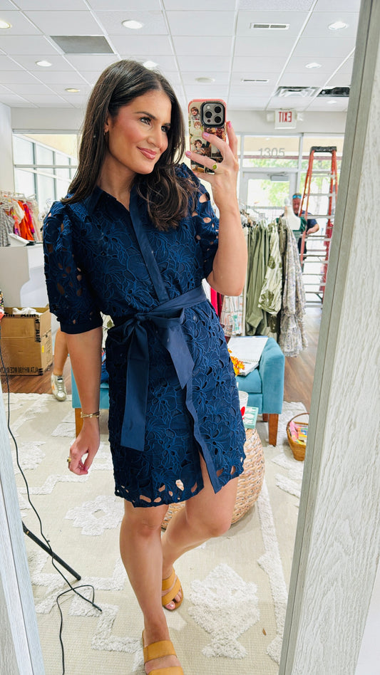 Navy Lace Shirt Dress