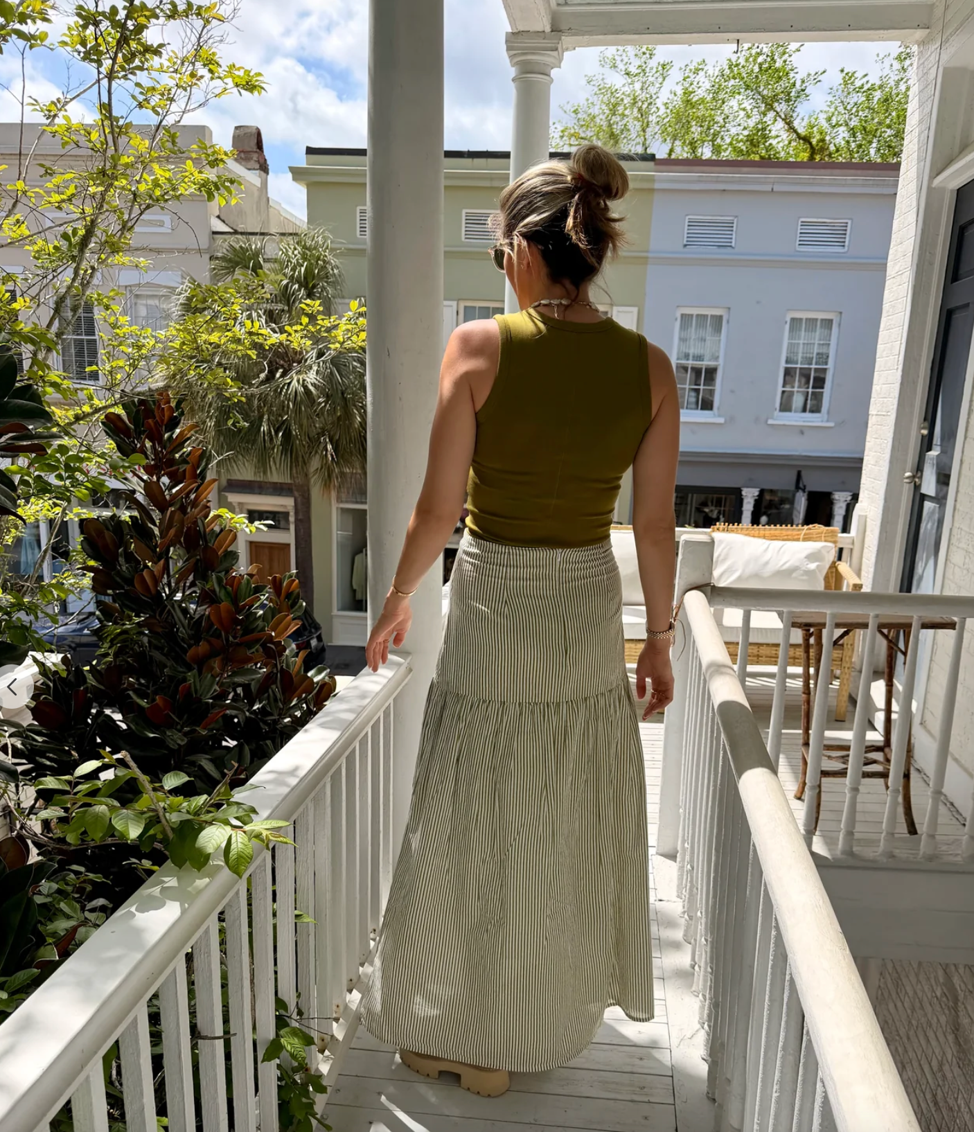 Beatrice Maxi Skirt Green Stripe