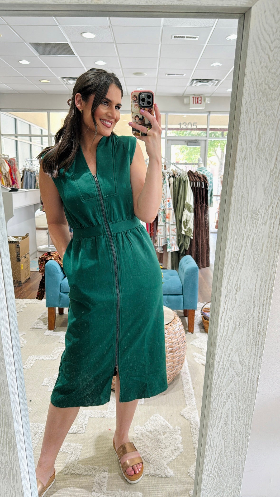 Green Sleeveless Zip Up Dress