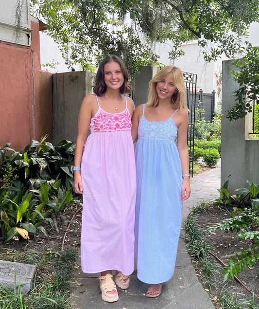 Sophia Maxi Blue Embroidered Seersucker