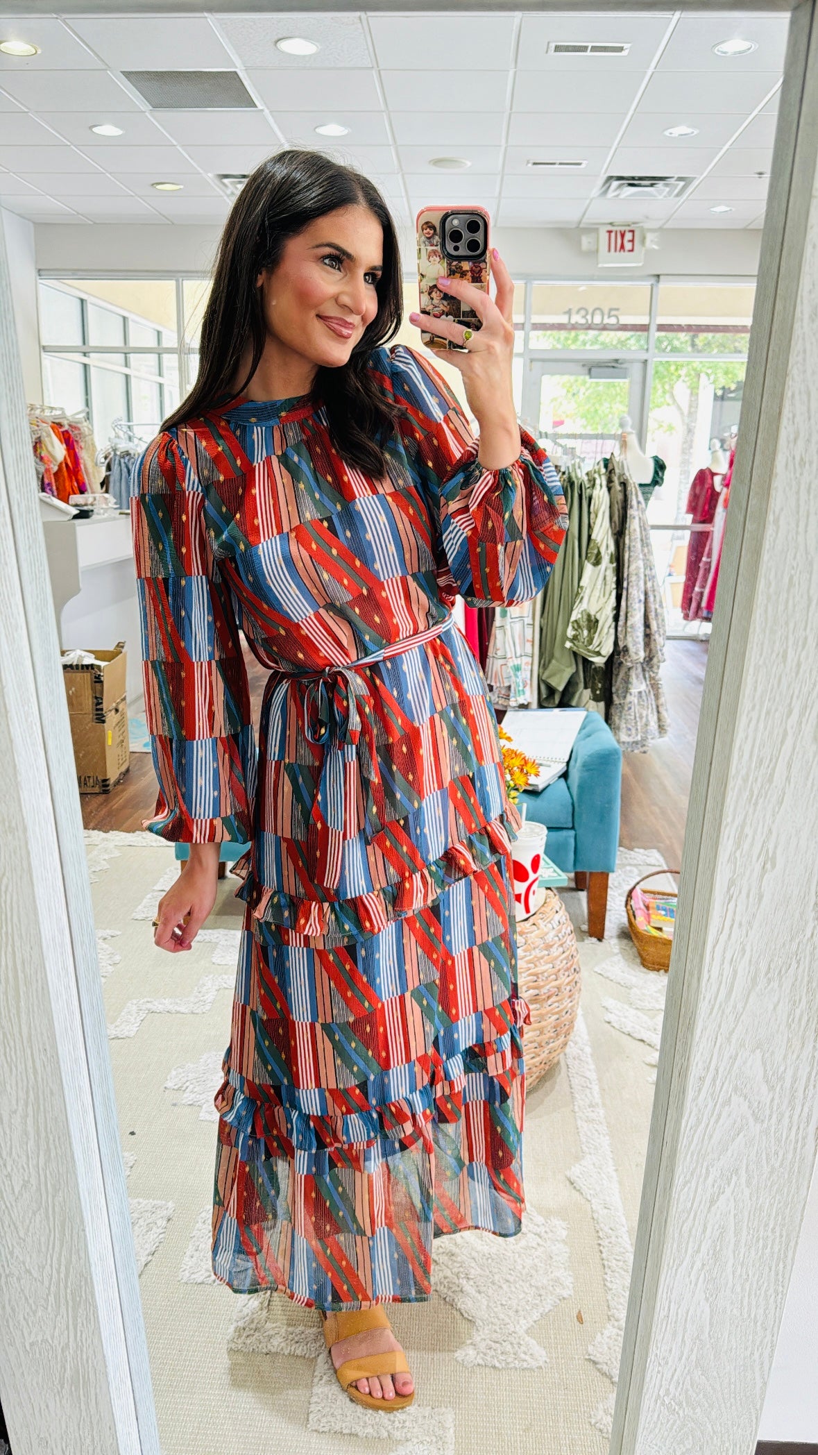 Geo Stripe Ruffle Maxi Joy Joy