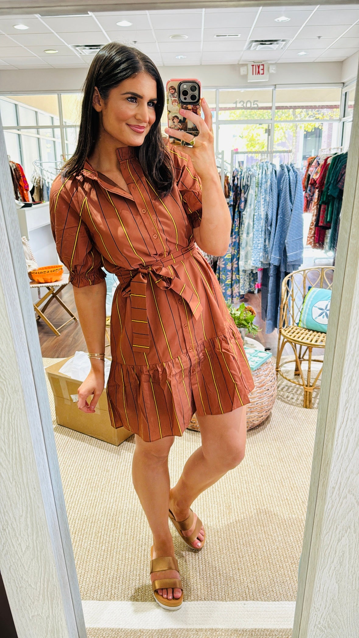 Brown Stripe Shirt Dress Jade