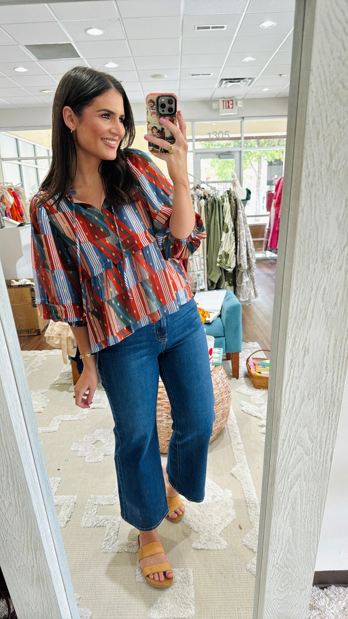 Geo Stripe Peasant Top