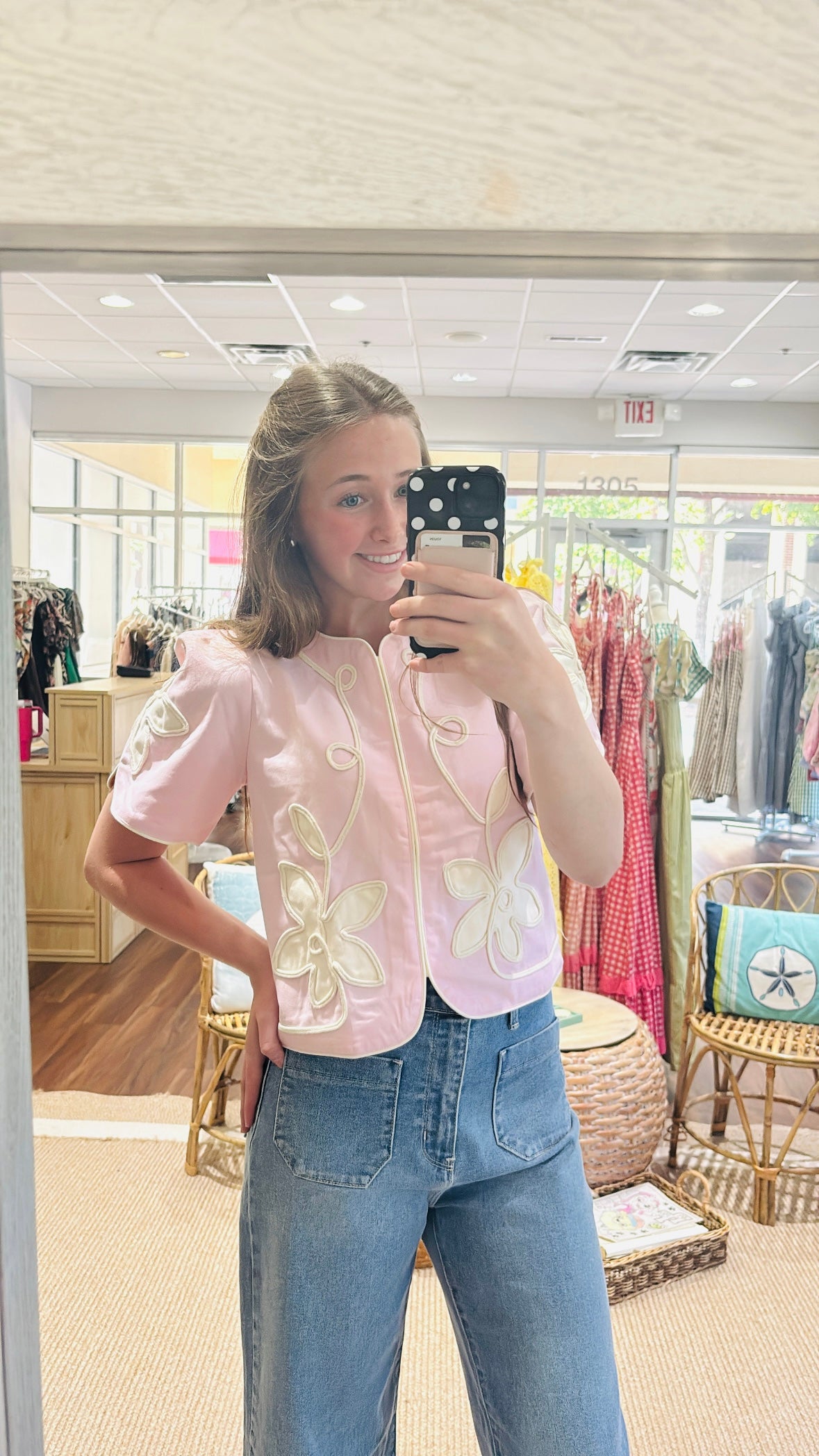 Floral Appliqué Top Light Pink