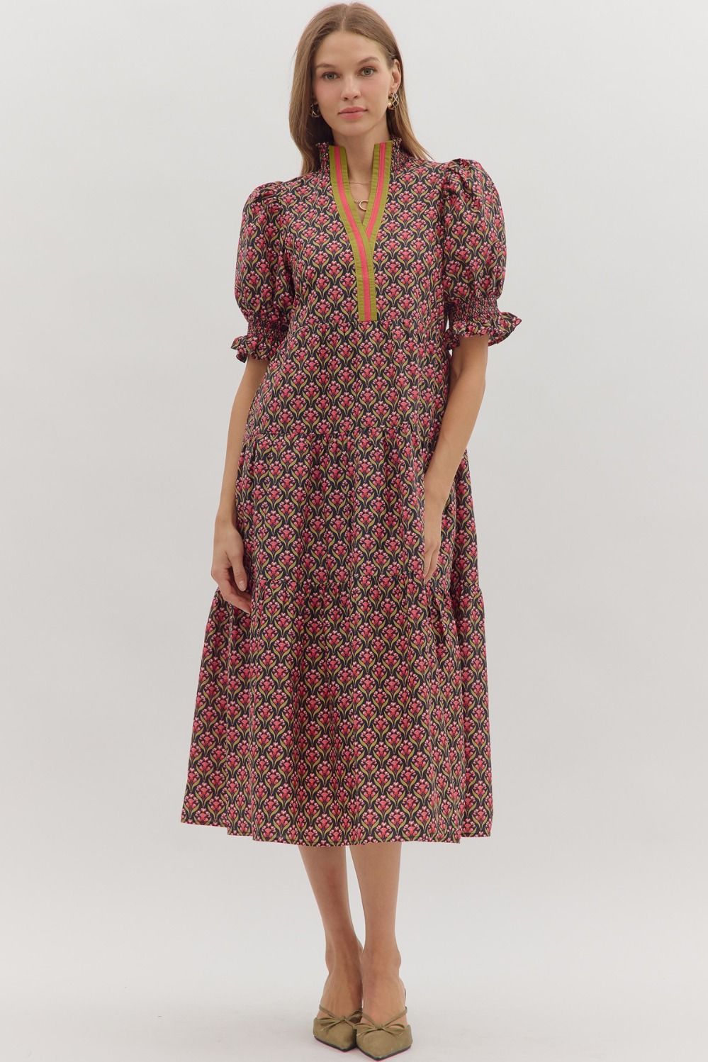 Fall Floral Arrangement Midi Dress ENTRO