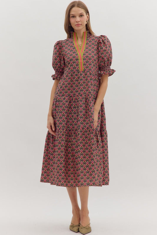 Fall Floral Arrangement Midi Dress ENTRO