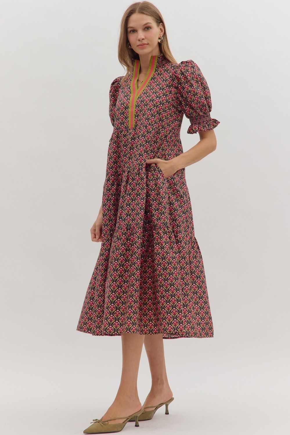Fall Floral Arrangement Midi Dress ENTRO