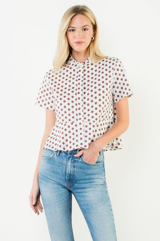 Bryanna Polka Dot Button Down Top