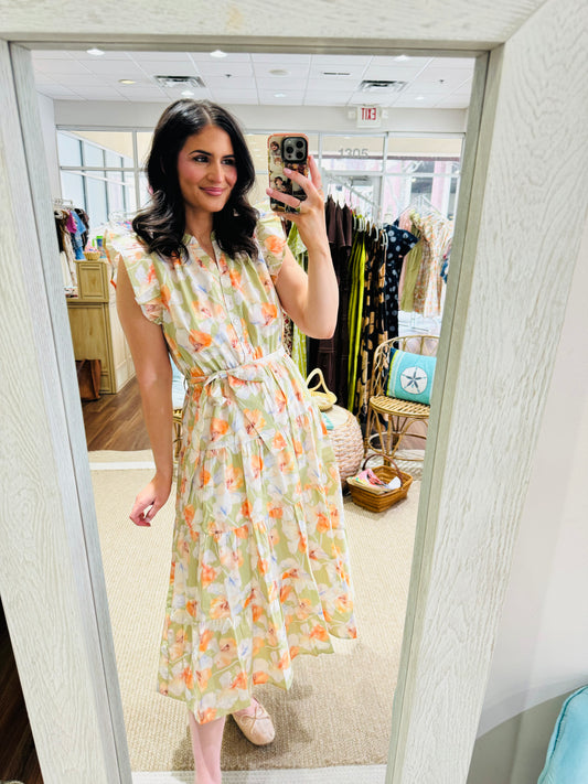 Sage Floral Dress THML
