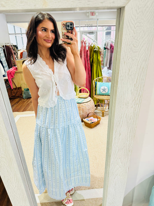 Blue Green Floral Stripe Skirt Karlie