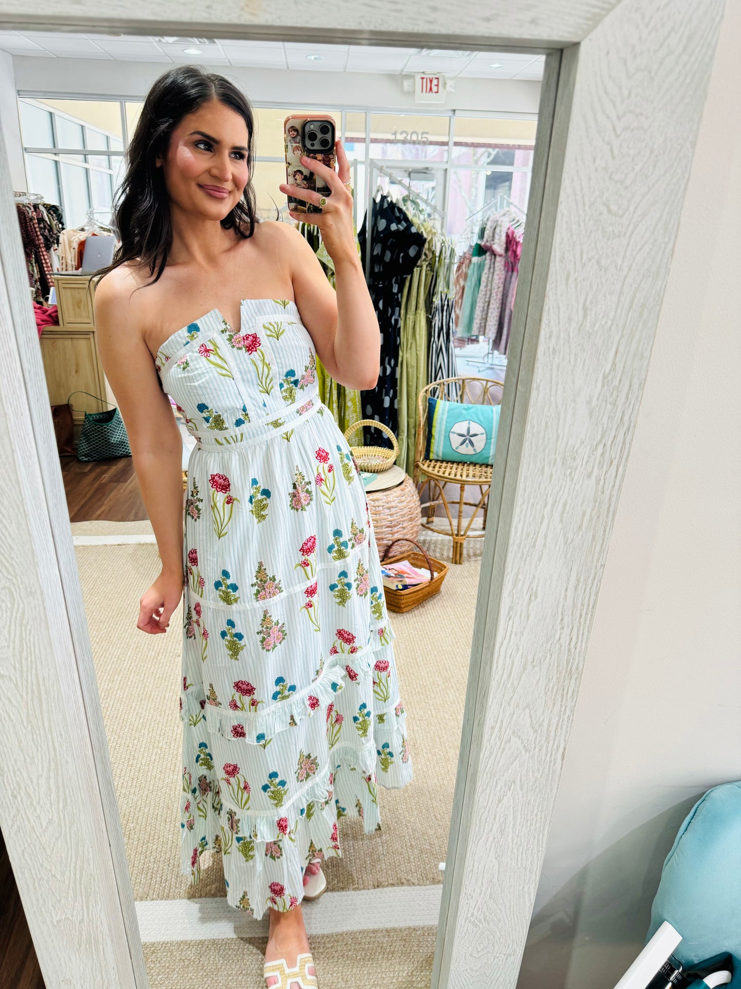 Light Teal Striped Flower Garden Ella Maxi