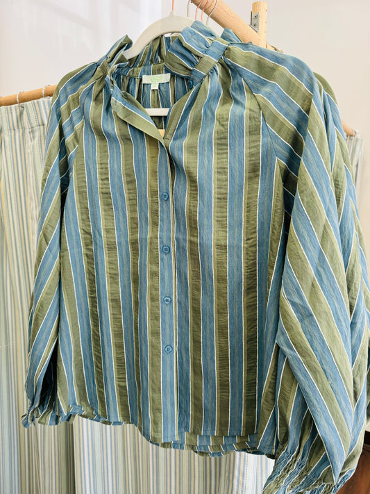 Sage Stripe Blouse Jade