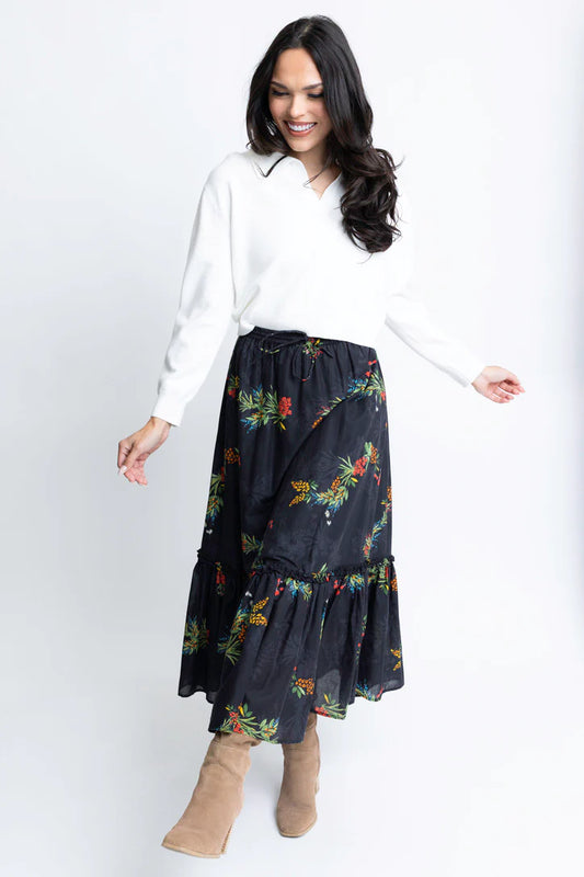 Floral Print Skirt Black