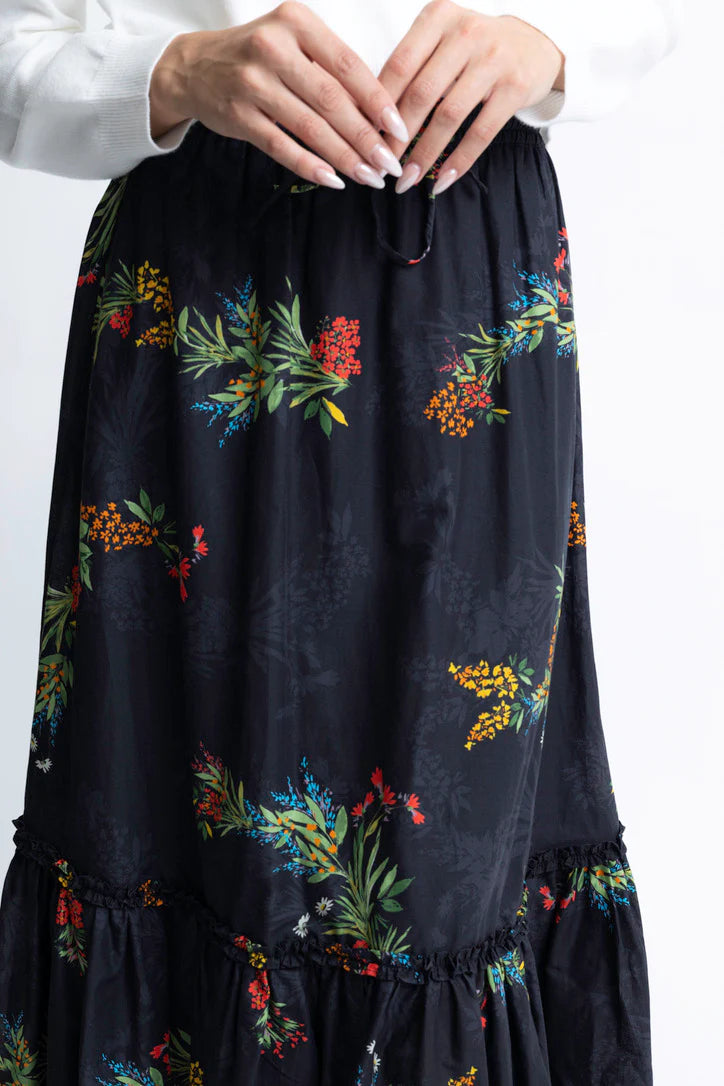 Floral Print Skirt Black