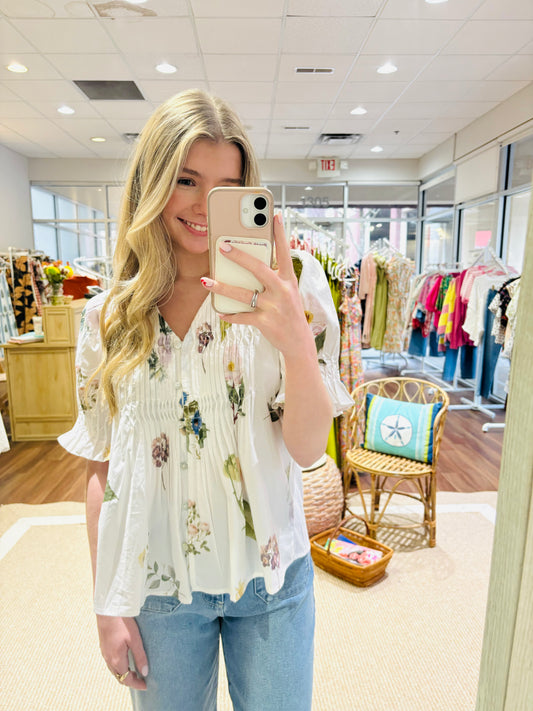 Sunshine & Blooms Top White