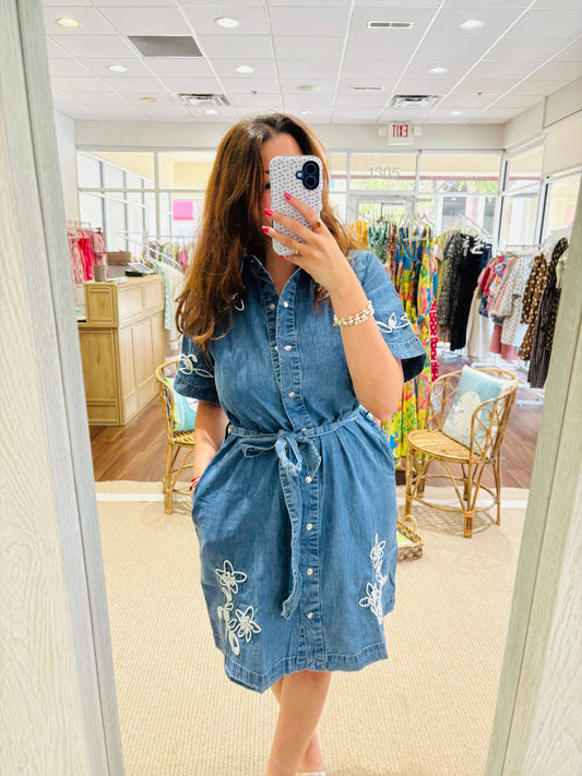 THML Denim Embroidered Dress