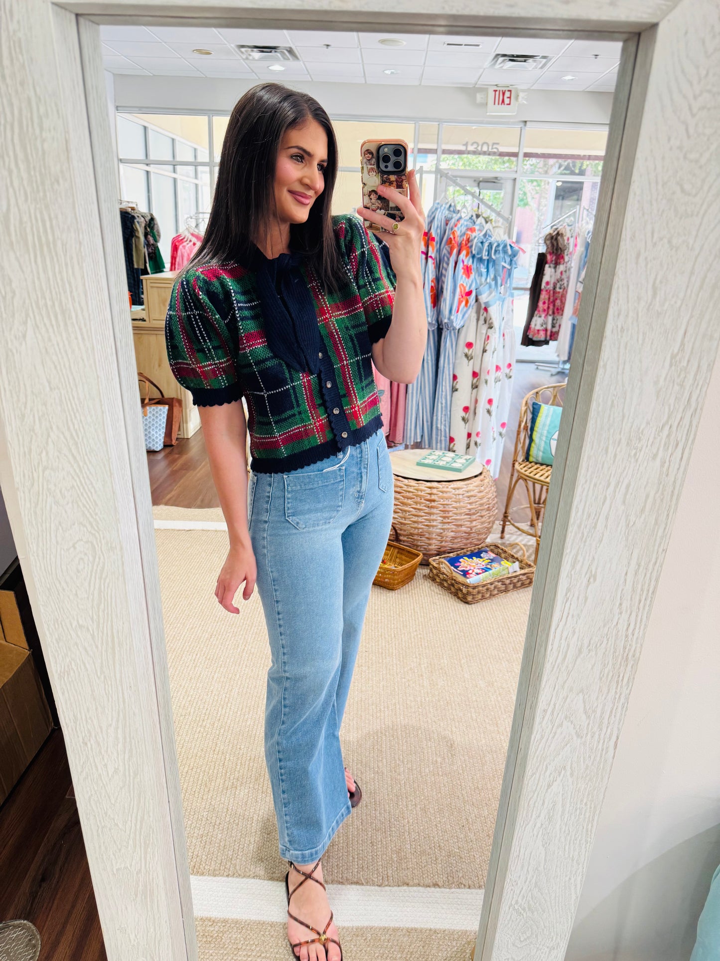 Navy Plaid Sweater Top