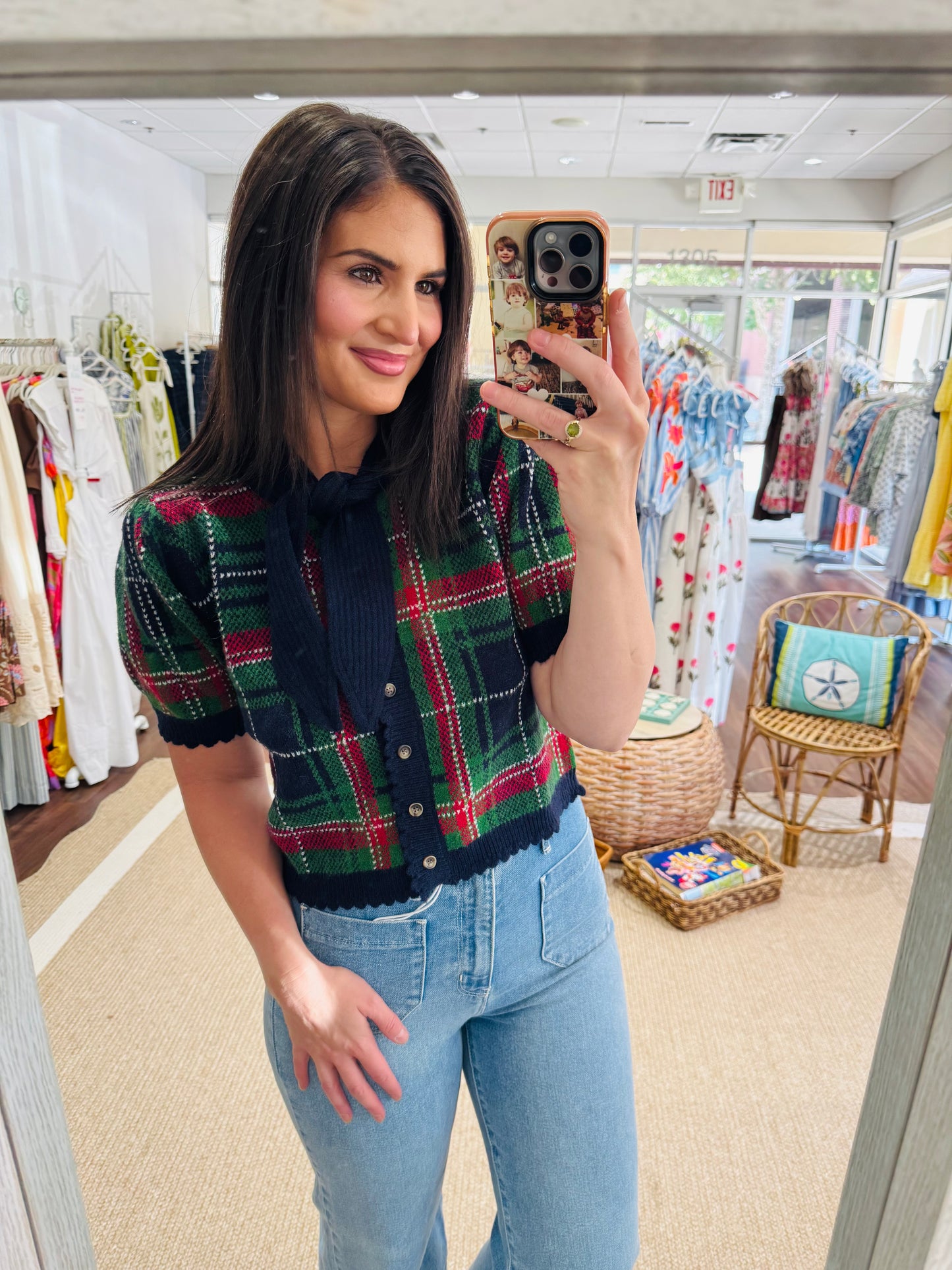 Navy Plaid Sweater Top