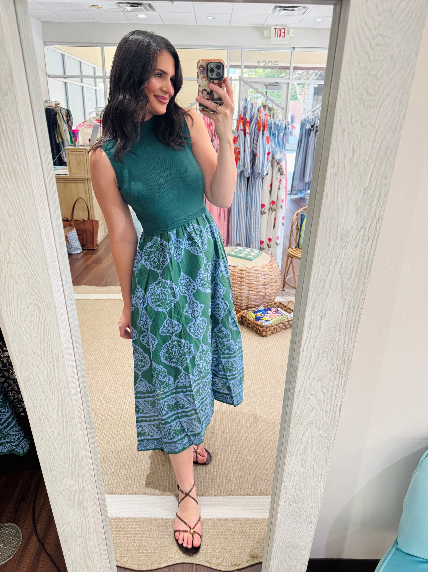 Green Medallion Sweater Top Dress Entro