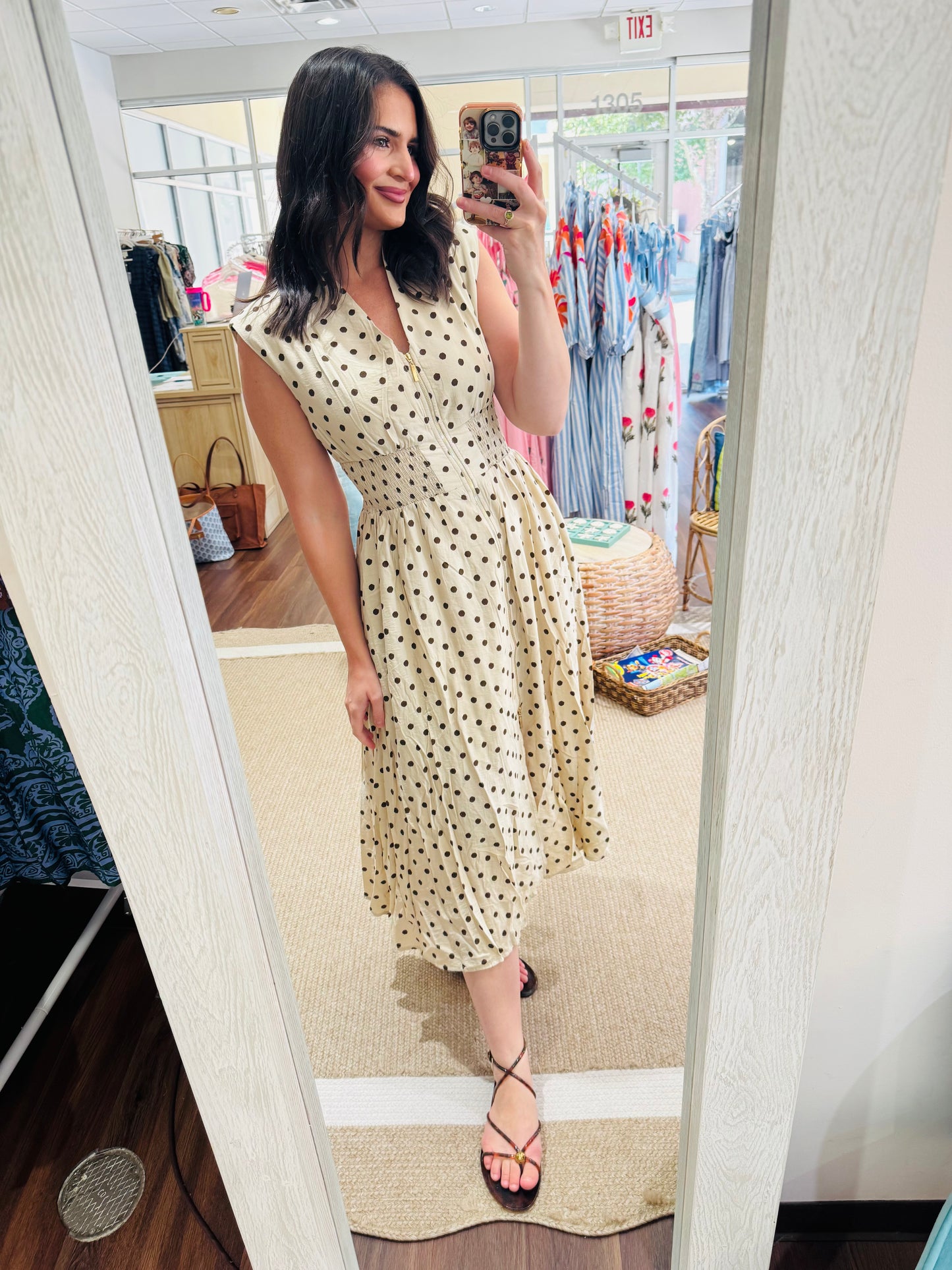 Sleeveless Zipper Polka Dot Dres THML