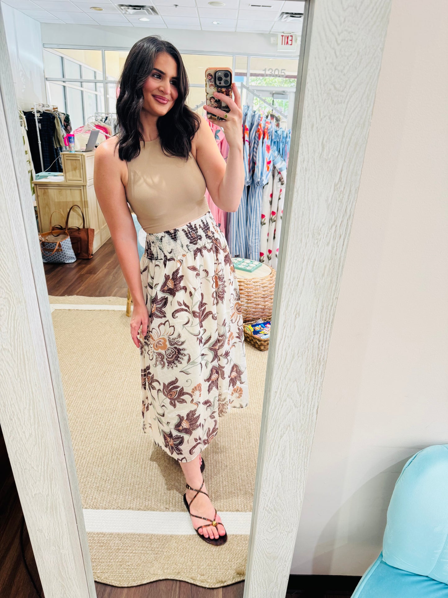 Cream Floral Skirt THML