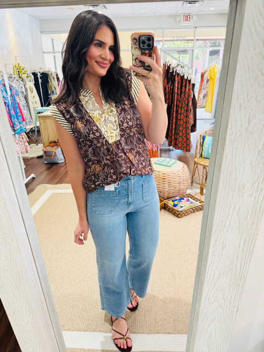 Two Tone Brown Floral Top THML