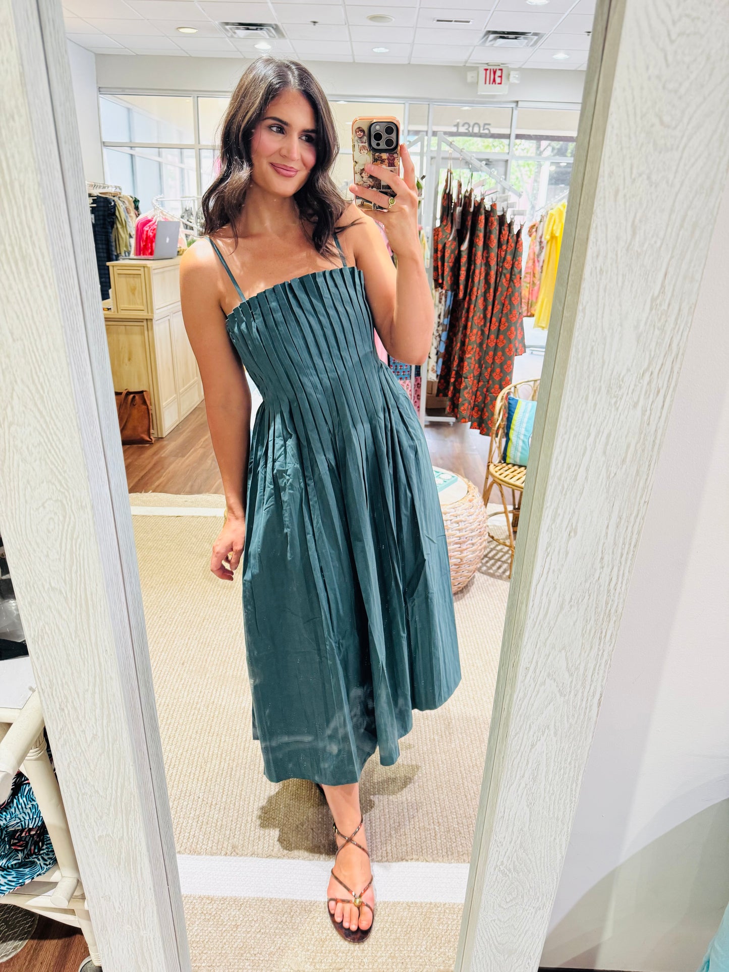 Emerald Pleated Dress