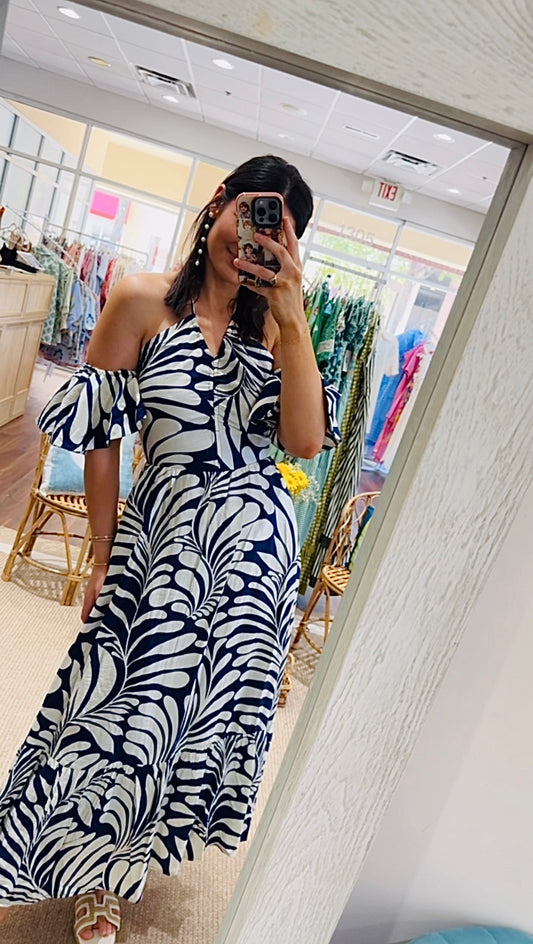 Ophelia Midi Dress Navy White