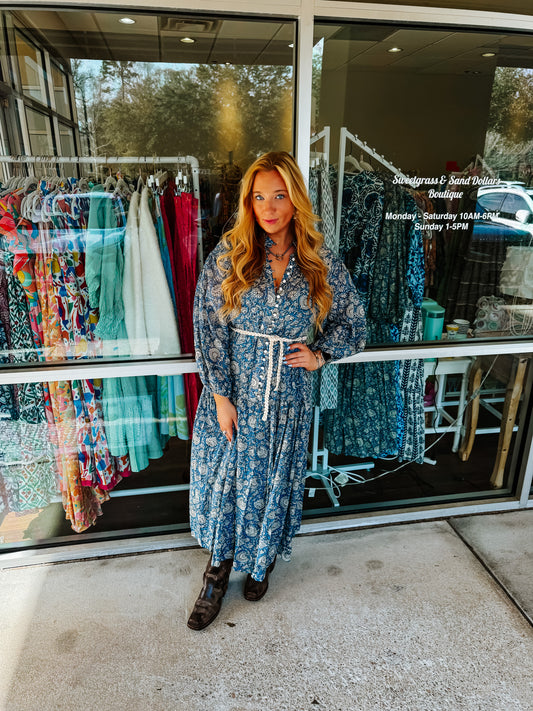 Vintage Rope Tie Dress Blue