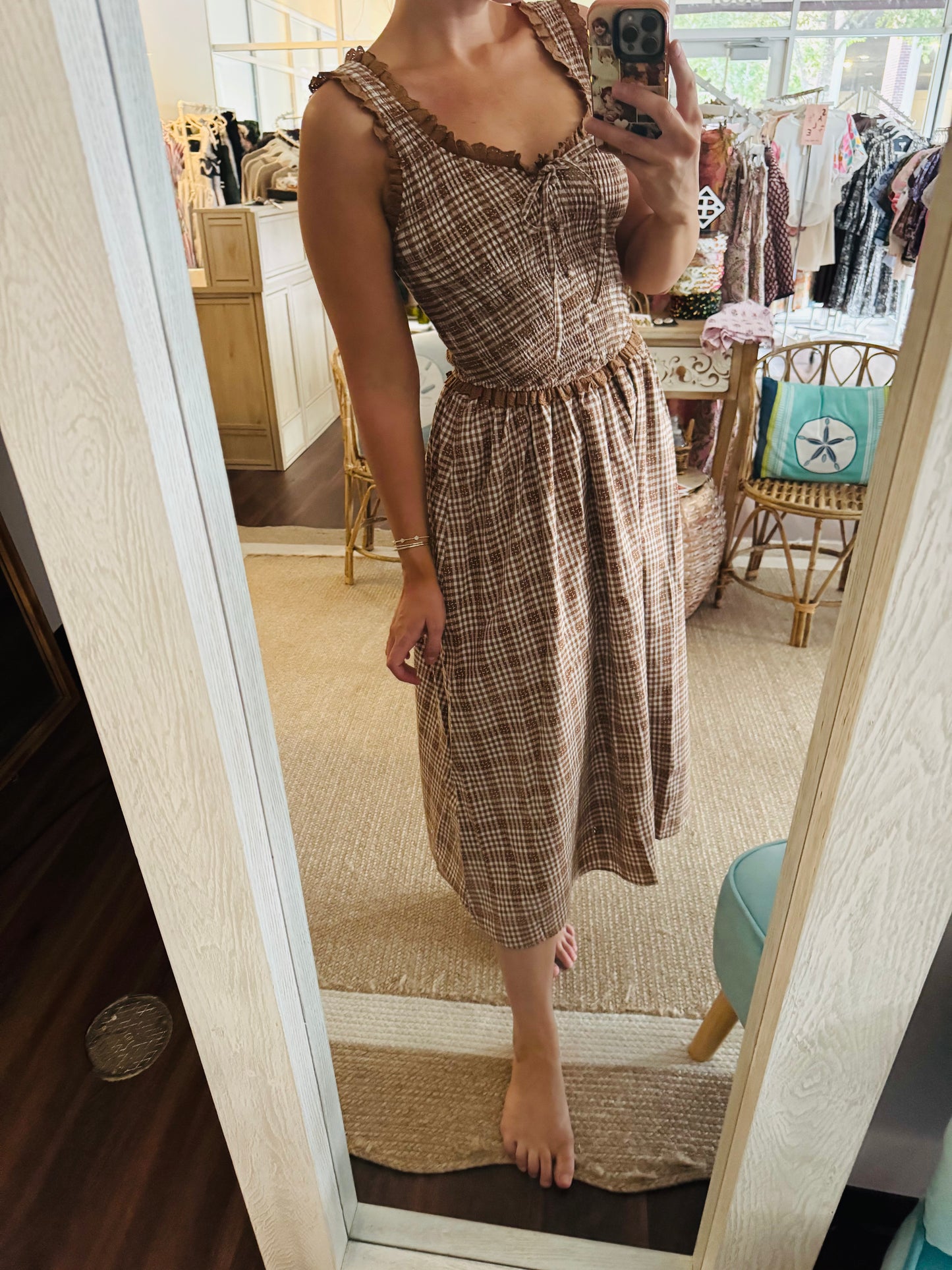 Brown Plaid Ruffle Dress