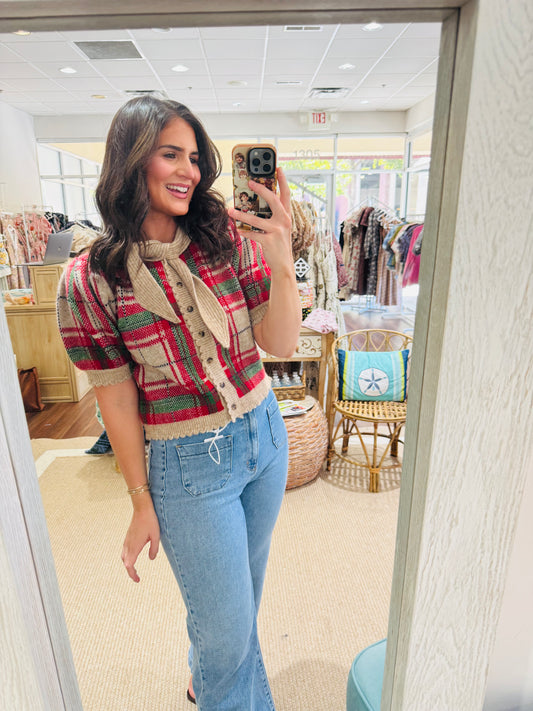 Taupe Red Plaid Sweater Tank