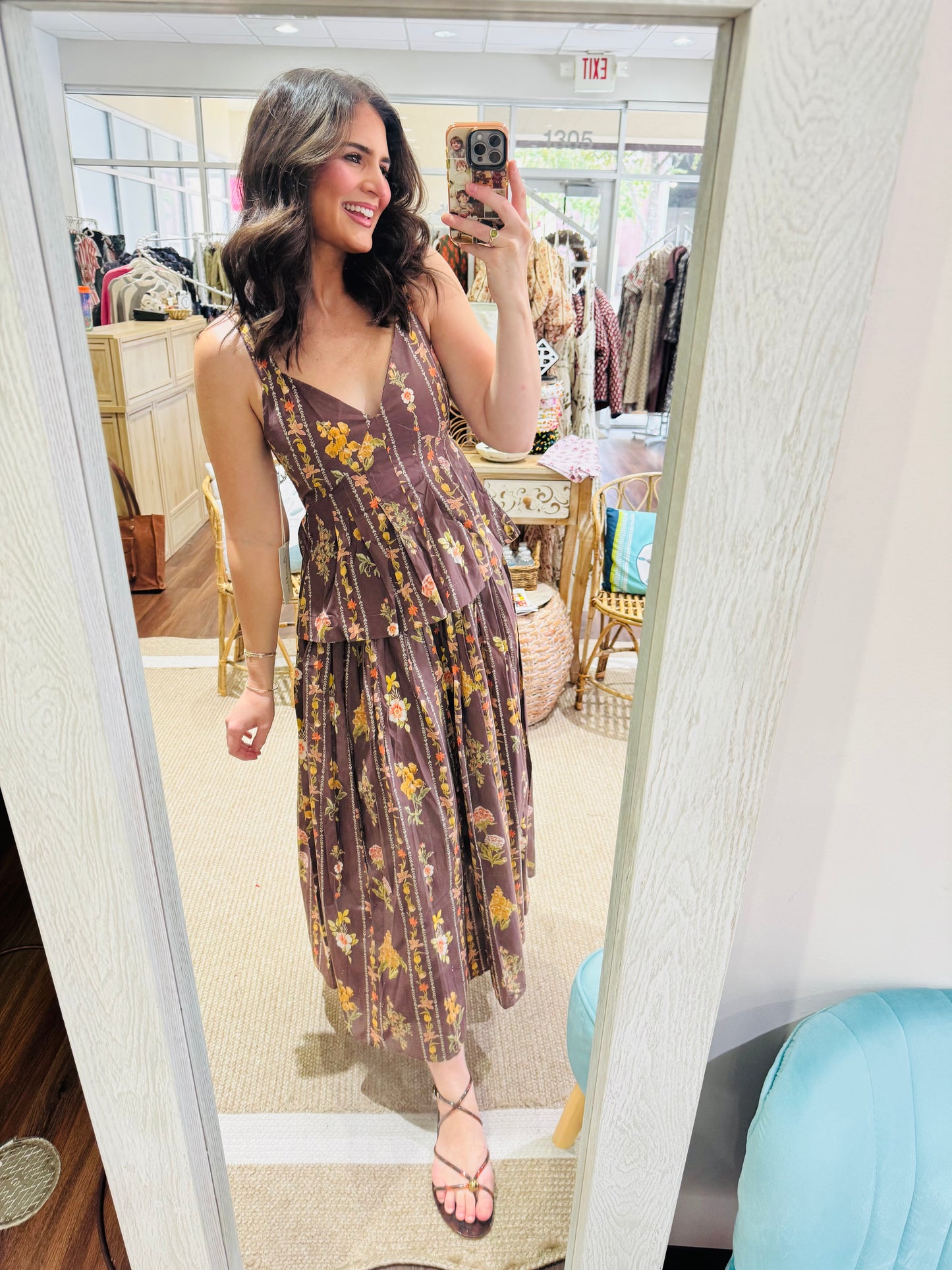 Chocolate Floral Top and Skirt Set