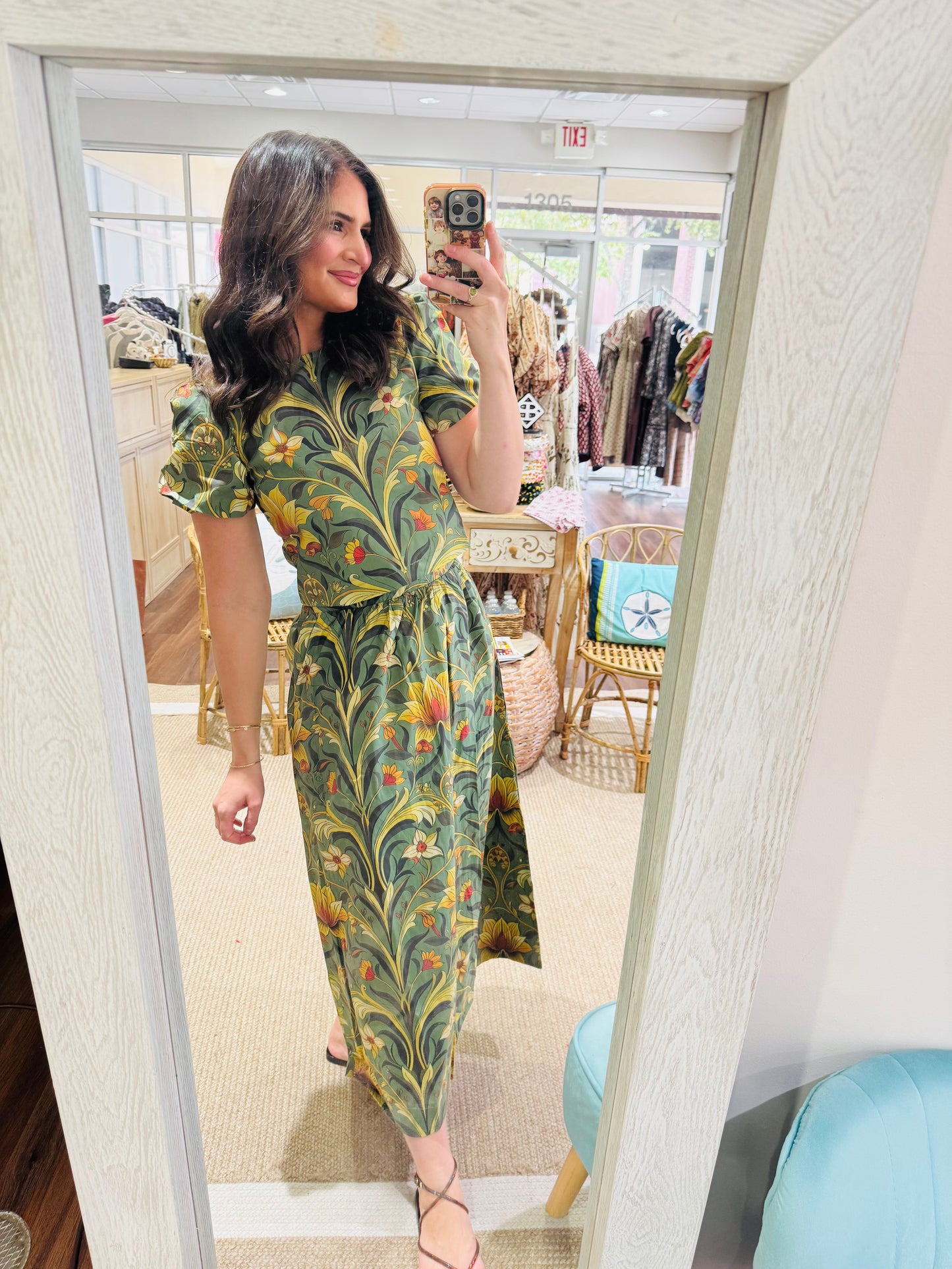 Green Botanical Top and Skirt Set