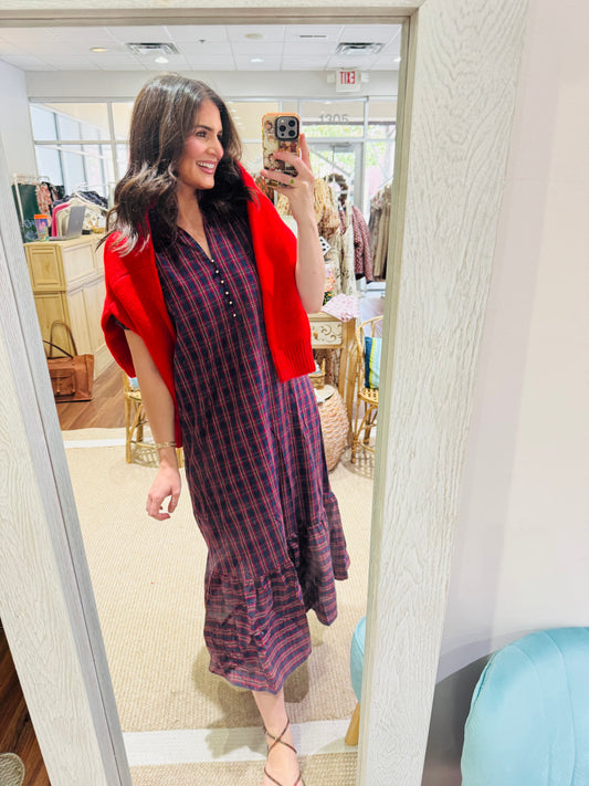 Navy Tartan Plaid Dress