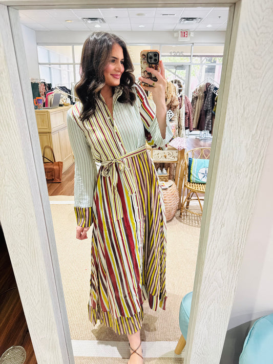 Blue Green Rust Stripe Dress