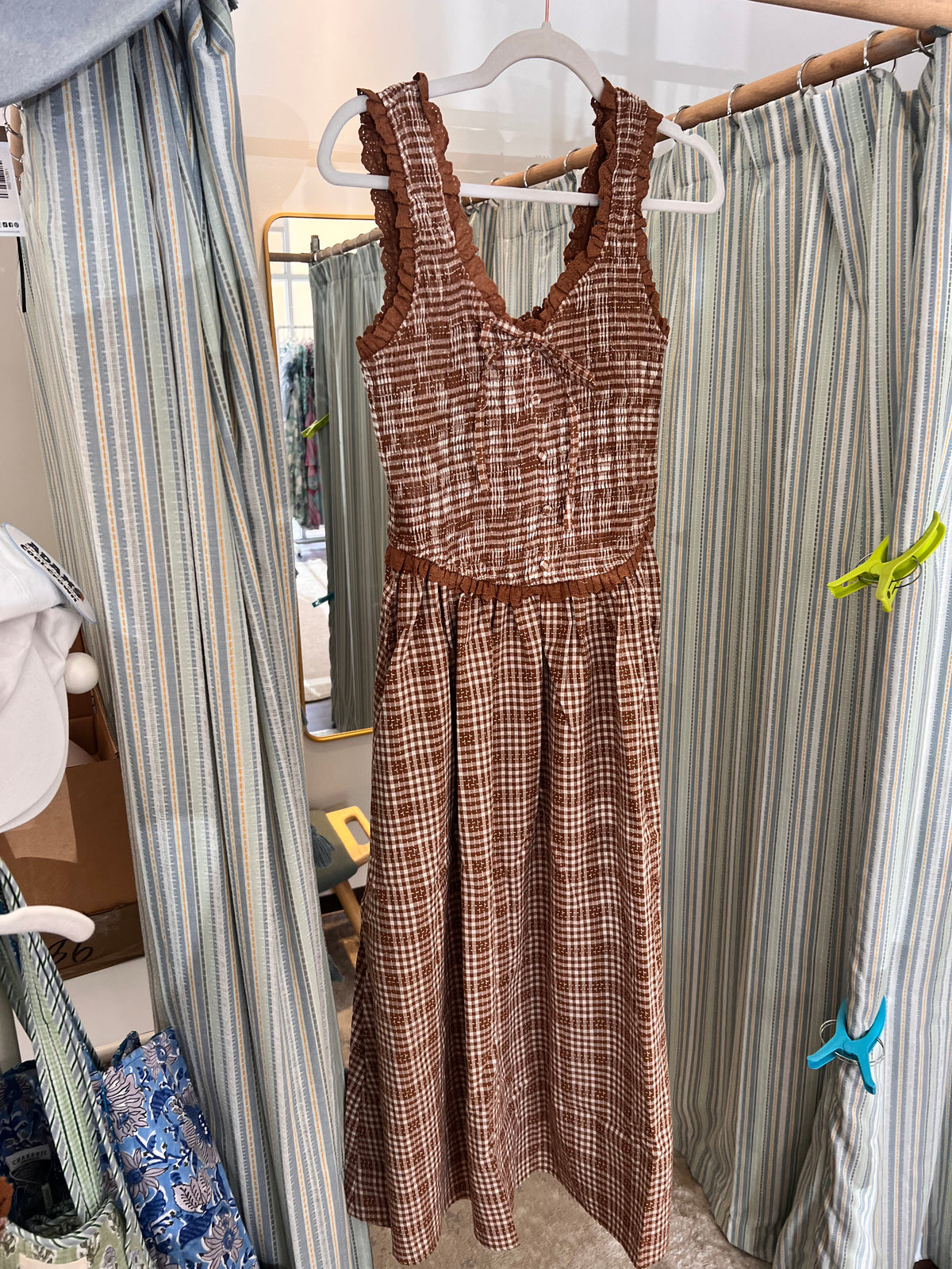 Brown Plaid Ruffle Dress
