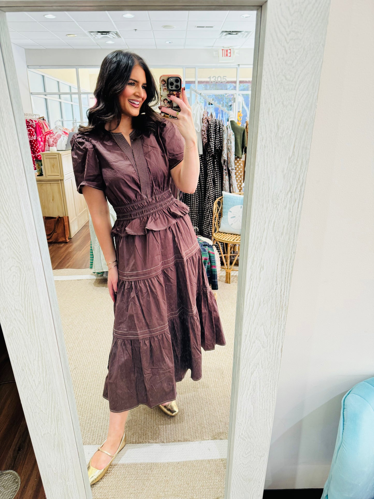 Sammy Chocolate Tiered Midi Dress THML