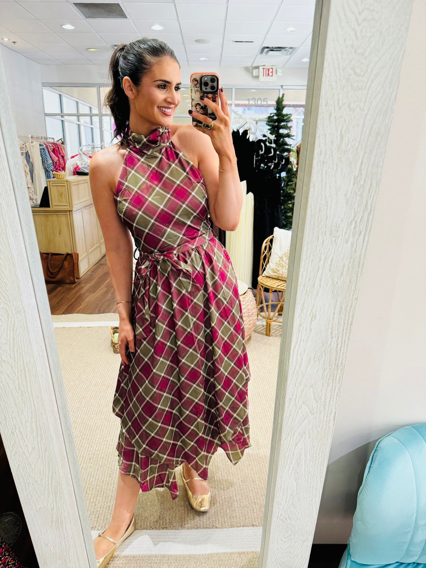 Holly Plaid Halter Dress
