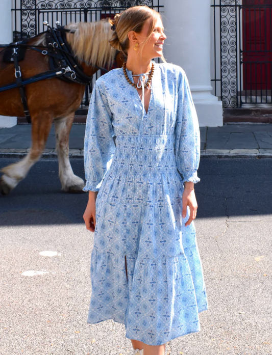 Jacqui Midi Dress Blue Tile